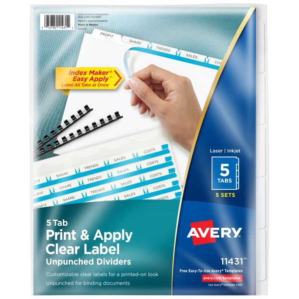 Avery Print & Apply Unpunched Dividers 5 Tabs, 5 Sets (11431) | Avery.com